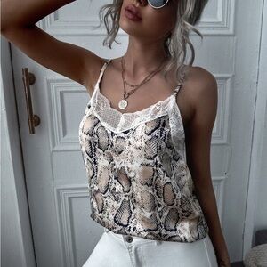 NWOT Snake Print Lace Trim Cami Top